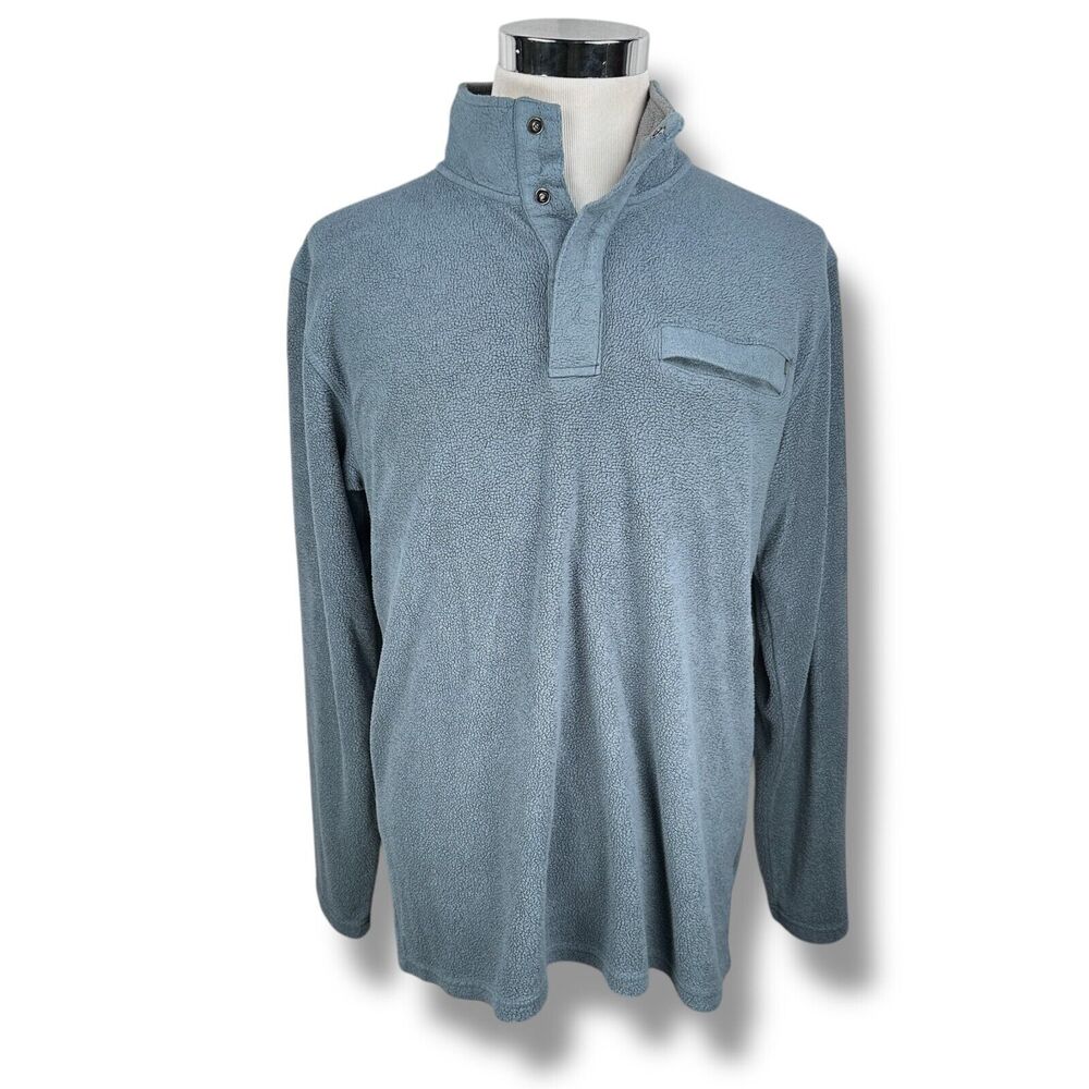 Free Fly Bamboo Polar Fleece Men’s Large Blue Snap Neck Chest Pocket Long Sleeve
